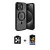 MARSİLYAN™- iPhone 15 Pro Max Kılıf Nova Işık Özel Seri - Siyah Buffer Hayalet Cam Ekran Koruyucu + PVD Metal Kamera Lens - TU