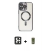 MARSİLYAN™- iPhone 15 Pro Max Kılıf Nova Işık Özel Seri - Siyah Joko Magic 5D Hayalet Cam + Gri PVD Metal Kamera Lens