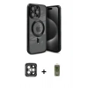 MARSİLYAN™- iPhone 15 Pro Max Kılıf Nova Işık Özel Seri - Siyah Joko Magic 5D Hayalet Cam + Gri PVD Metal Kamera Lens