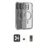 MARSİLYAN™- iPhone 15 Pro Max Kılıf Nova Işık Özel Seri - Siyah Joko Magic 5D Hayalet Cam + Gri PVD Metal Kamera Lens