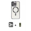 MARSİLYAN™- iPhone 15 Pro Max Kılıf Nova Işık Özel Seri - Siyah Joko Magic 5D Hayalet Cam + Gümüş PVD Metal Kamera Lens