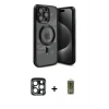 MARSİLYAN™- iPhone 15 Pro Max Kılıf Nova Işık Özel Seri - Siyah Joko Magic 5D Hayalet Cam + PVD Metal Kamera Lens - LT