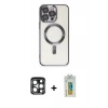 MARSİLYAN™- iPhone 15 Pro Max Kılıf Nova Işık Özel Seri - Siyah Polymer Nano Ekran Koruyucu + PVD Metal Kamera Lens - LT