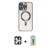 MARSİLYAN™- iPhone 15 Pro Max Kılıf Nova Işık Özel Seri - Siyah Polymer Nano Ekran Koruyucu + PVD Metal Kamera Lens - GS