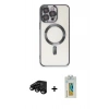 MARSİLYAN™- iPhone 15 Pro Max Kılıf Nova Işık Özel Seri - Siyah Polymer Nano Ekran Koruyucu + Raze Metal Kamera Lens - SH