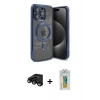 MARSİLYAN™- iPhone 15 Pro Max Kılıf Nova Işık Özel Seri - Siyah Polymer Nano Ekran Koruyucu + Raze Metal Kamera Lens - SH