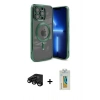 MARSİLYAN™- iPhone 15 Pro Max Kılıf Nova Işık Özel Seri - Siyah Polymer Nano Ekran Koruyucu + Raze Metal Kamera Lens - SH