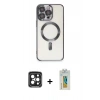 MARSİLYAN™- iPhone 15 Pro Max Kılıf Nova Işık Özel Seri - Siyah Polymer Nano Ekran Koruyucu + Siyah PVD Metal Kamera Lens