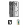 MARSİLYAN™- iPhone 15 Pro Max Kılıf Nova Işık Özel Seri - Siyah Polymer Nano Ekran Koruyucu + Siyah PVD Metal Kamera Lens