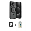 MARSİLYAN™- iPhone 15 Pro Max Kılıf Nova Işık Özel Seri - Siyah Polymer Nano Ekran Koruyucu + Siyah PVD Metal Kamera Lens