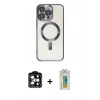 MARSİLYAN™- iPhone 15 Pro Max Kılıf Nova Işık Özel Seri - Siyah Polymer Nano Ekran Koruyucu + PVD Metal Kamera Lens - TU