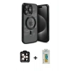 MARSİLYAN™- iPhone 15 Pro Max Kılıf Nova Işık Özel Seri - Siyah Polymer Nano Ekran Koruyucu + PVD Metal Kamera Lens - TU