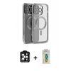 MARSİLYAN™- iPhone 15 Pro Max Kılıf Nova Işık Özel Seri - Siyah Polymer Nano Ekran Koruyucu + PVD Metal Kamera Lens - TU