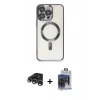 MARSİLYAN™- iPhone 15 Pro Max Kılıf Nova Işık Özel Seri - Siyah Vanessa Magic Cam + Gümüş Raze Metal Kamera Lens