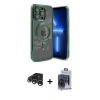 MARSİLYAN™- iPhone 15 Pro Max Kılıf Nova Işık Özel Seri - Siyah Vanessa Magic Cam + Gümüş Raze Metal Kamera Lens