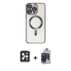 MARSİLYAN™- iPhone 15 Pro Max Kılıf Nova Işık Özel Seri - Siyah Vanessa Magic Cam + PVD Metal Kamera Lens - SH