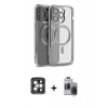 MARSİLYAN™- iPhone 15 Pro Max Kılıf Nova Işık Özel Seri - Siyah Vanessa Magic Hayalet Cam + Gri PVD Metal Kamera Lens