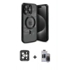 MARSİLYAN™- iPhone 15 Pro Max Kılıf Nova Işık Özel Seri - Siyah Vanessa Magic Hayalet Cam + Gri PVD Metal Kamera Lens