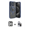 MARSİLYAN™- iPhone 15 Pro Max Kılıf Nova Işık Özel Seri - Siyah Vanessa Magic Hayalet Cam + Gümüş PVD Metal Kamera Lens