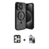 MARSİLYAN™- iPhone 15 Pro Max Kılıf Nova Işık Özel Seri - Siyah Vanessa Magic Hayalet Cam + Gümüş PVD Metal Kamera Lens