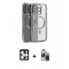 MARSİLYAN™- iPhone 15 Pro Max Kılıf Nova Işık Özel Seri - Siyah Vanessa Magic Hayalet Cam + Gümüş PVD Metal Kamera Lens