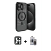 MARSİLYAN™- iPhone 15 Pro Max Kılıf Nova Işık Özel Seri - Siyah Vanessa Magic Hayalet Cam + PVD Metal Kamera Lens - LT