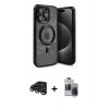 MARSİLYAN™- iPhone 15 Pro Max Kılıf Nova Işık Özel Seri - Siyah Vanessa Magic Hayalet Cam + Raze Metal Kamera Lens - TMGI