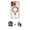 MARSİLYAN™- iPhone 15 Pro Max Kılıf Nova Işık Özel Seri - Siyah Vanessa Magic Hayalet Cam + Turuncu PVD Metal Kamera Lens