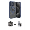 MARSİLYAN™- iPhone 15 Pro Max Kılıf Nova Işık Özel Seri - Siyah Vanessa Magic Hayalet Cam + Turuncu PVD Metal Kamera Lens