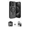 MARSİLYAN™- iPhone 15 Pro Max Kılıf Nova Işık Özel Seri - Siyah Vanessa Magic Hayalet Cam + Turuncu PVD Metal Kamera Lens