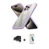 MARSİLYAN™- iPhone 15 Pro Max Kılıf Nova Işık Serisi - Şeffaf Pasifik Cam Ekran Koruyucu + Gümüş Raze Metal Kamera Lens