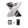 MARSİLYAN™- iPhone 15 Pro Max Kılıf Nova Işık Serisi - Siyah 3D Antistatik Hayalet Cam Ekran Koruyucu + Gümüş PVD Metal Kamera Lens