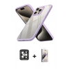 MARSİLYAN™- iPhone 15 Pro Max Kılıf Nova Işık Serisi - Siyah Bilvis 3D Mat Cam Ekran Koruyucu + Gri PVD Metal Kamera Lens