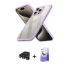 MARSİLYAN™- iPhone 15 Pro Max Kılıf Nova Işık Serisi - Siyah Bilvis 5in1 5D Magic Hayalet Cam Ekran Koruyucu + Titanyum Gri Raze Metal Kamera Lens