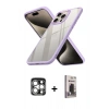 MARSİLYAN™- iPhone 15 Pro Max Kılıf Nova Işık Serisi - Siyah Bilvis Hayalet Cam Ekran Koruyucu + Gümüş PVD Metal Kamera Lens