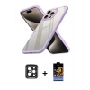 MARSİLYAN™- iPhone 15 Pro Max Kılıf Nova Işık Serisi - Siyah Buffer Hayalet Cam Ekran Koruyucu + Siyah PVD Metal Kamera Lens