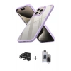 MARSİLYAN™- iPhone 15 Pro Max Kılıf Nova Işık Serisi - Siyah Vanessa Magic Hayalet Cam + Gümüş Raze Metal Kamera Lens