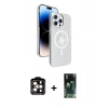 MARSİLYAN™- iPhone 15 Pro Max Kılıf Nova Modern Prime - Şeffaf 360 Full Body Arka Koruyucu + PVD Metal Kamera Lens - TU