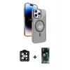 MARSİLYAN™- iPhone 15 Pro Max Kılıf Nova Modern Prime - Şeffaf 360 Full Body Arka Koruyucu + PVD Metal Kamera Lens - TU