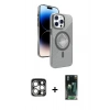 MARSİLYAN™- iPhone 15 Pro Max Kılıf Nova Modern Prime - Şeffaf 360 Full Body Arka Koruyucu + PVD Metal Kamera Lens - GS