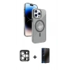 MARSİLYAN™- iPhone 15 Pro Max Kılıf Nova Modern Prime - Siyah 3D Antistatik Hayalet Cam Ekran Koruyucu + PVD Metal Kamera Lens - GS