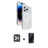 MARSİLYAN™- iPhone 15 Pro Max Kılıf Nova Modern Prime - Siyah 3D Antistatik Hayalet Cam Ekran Koruyucu + PVD Metal Kamera Lens - GI