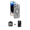 MARSİLYAN™- iPhone 15 Pro Max Kılıf Nova Modern Prime - Siyah 3D Antistatik Hayalet Cam Ekran Koruyucu + PVD Metal Kamera Lens - TU