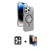 MARSİLYAN™- iPhone 15 Pro Max Kılıf Nova Modern Prime - Siyah 3D Antistatik Mat Seramik Nano Ekran Koruyucu + Lacivert PVD Metal Kamera Lens