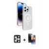 MARSİLYAN™- iPhone 15 Pro Max Kılıf Nova Modern Prime - Siyah 3D Antistatik Mat Seramik Nano Ekran Koruyucu + Lacivert PVD Metal Kamera Lens