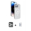 MARSİLYAN™- iPhone 15 Pro Max Kılıf Nova Modern Prime - Siyah Bilvis 0.18mm Plus Cam Ekran Koruyucu + Lacivert PVD Metal Kamera Lens