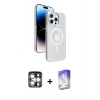MARSİLYAN™- iPhone 15 Pro Max Kılıf Nova Modern Prime - Siyah Bilvis 5in1 3D Magic Cam Ekran Koruyucu + Gümüş PVD Metal Kamera Lens