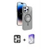 MARSİLYAN™- iPhone 15 Pro Max Kılıf Nova Modern Prime - Siyah Bilvis 5in1 3D Magic Cam Ekran Koruyucu + Gümüş PVD Metal Kamera Lens