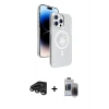 MARSİLYAN™- iPhone 15 Pro Max Kılıf Nova Modern Prime - Siyah Vanessa Magic Hayalet Cam + Titanyum Gri Raze Metal Kamera Lens