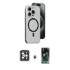 MARSİLYAN™- iPhone 15 Pro Max Kılıf Odak Form Özel Seri - Şeffaf 360 Full Body Arka Koruyucu + PVD Metal Kamera Lens - GI